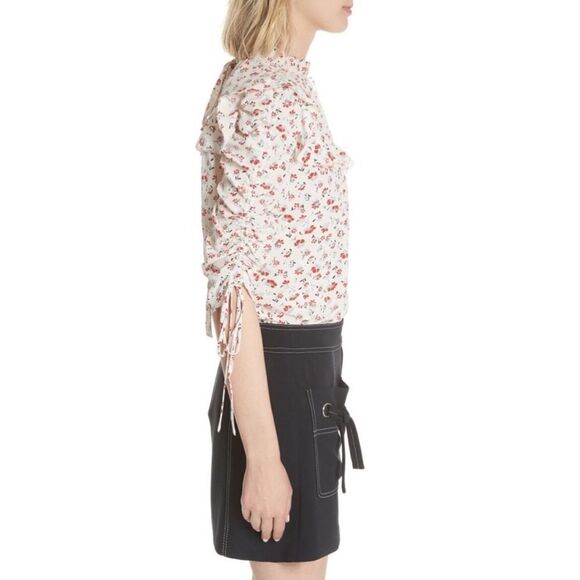 Veronica Beard Howell Floral-print Silk Ruffle‎ Top In White Blouse 4 $395 - Picture 3 of 14